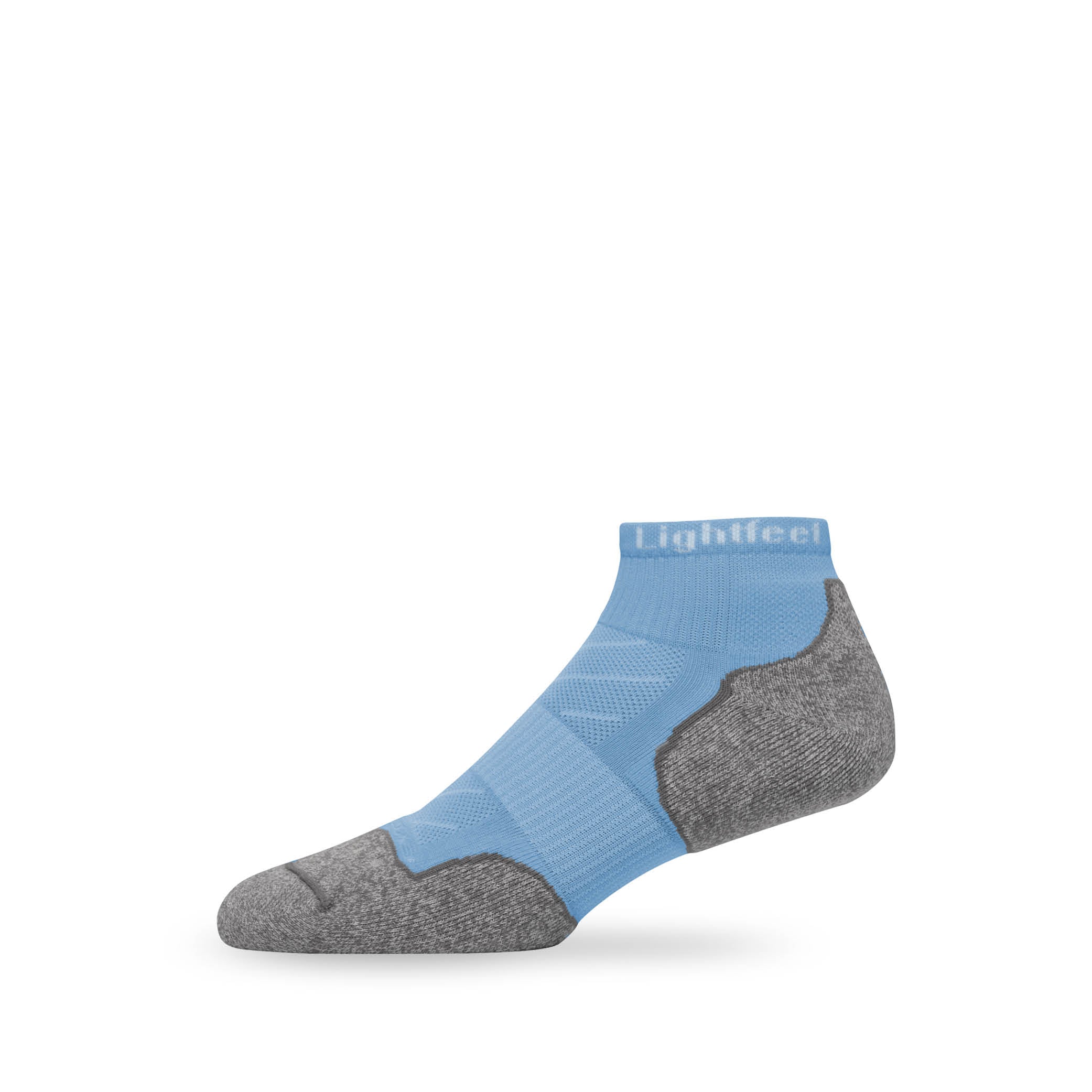 Side view of Lightfeet Evolution Sky Blue Mini Crew Performance Running Sock