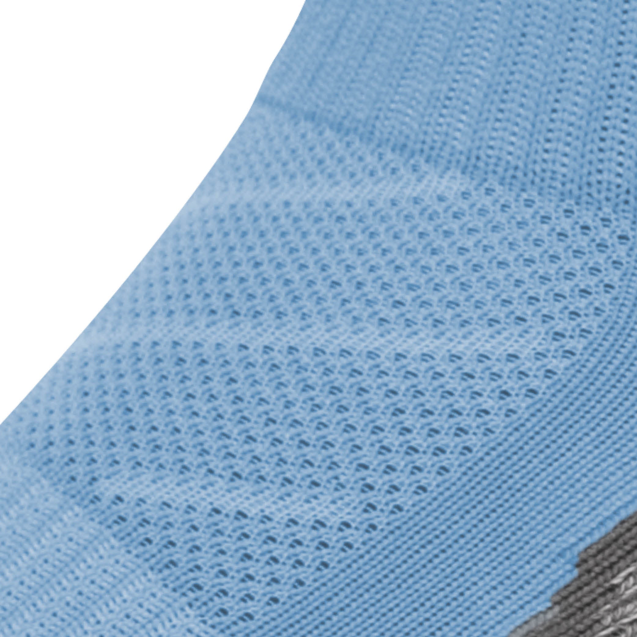 Close up view of mesh on Lightfeet Evolution Sky Blue Mini Crew Performance Running Sock