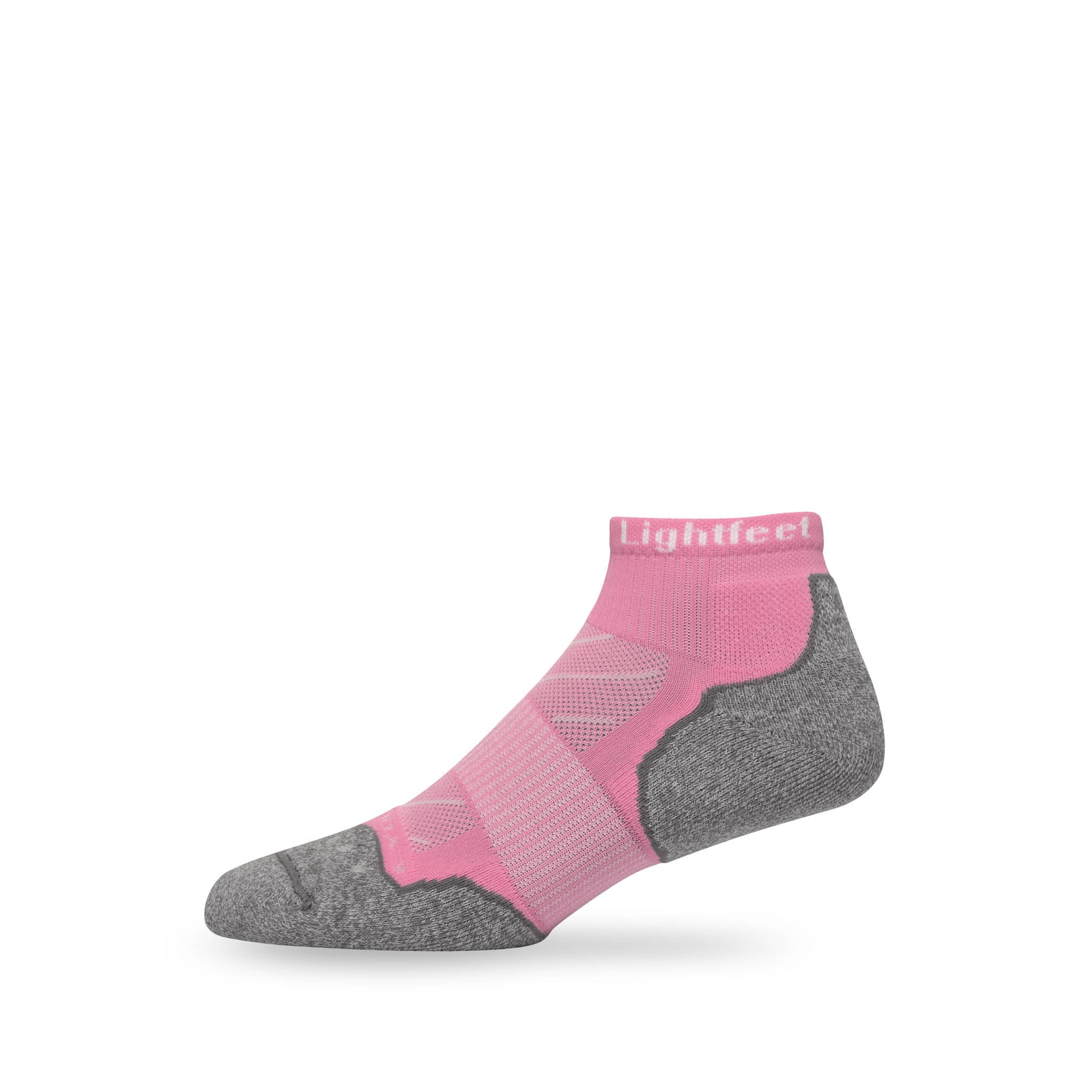 Side view of Lightfeet Evolution Soft Pink Mini Crew Performance Running Sock
