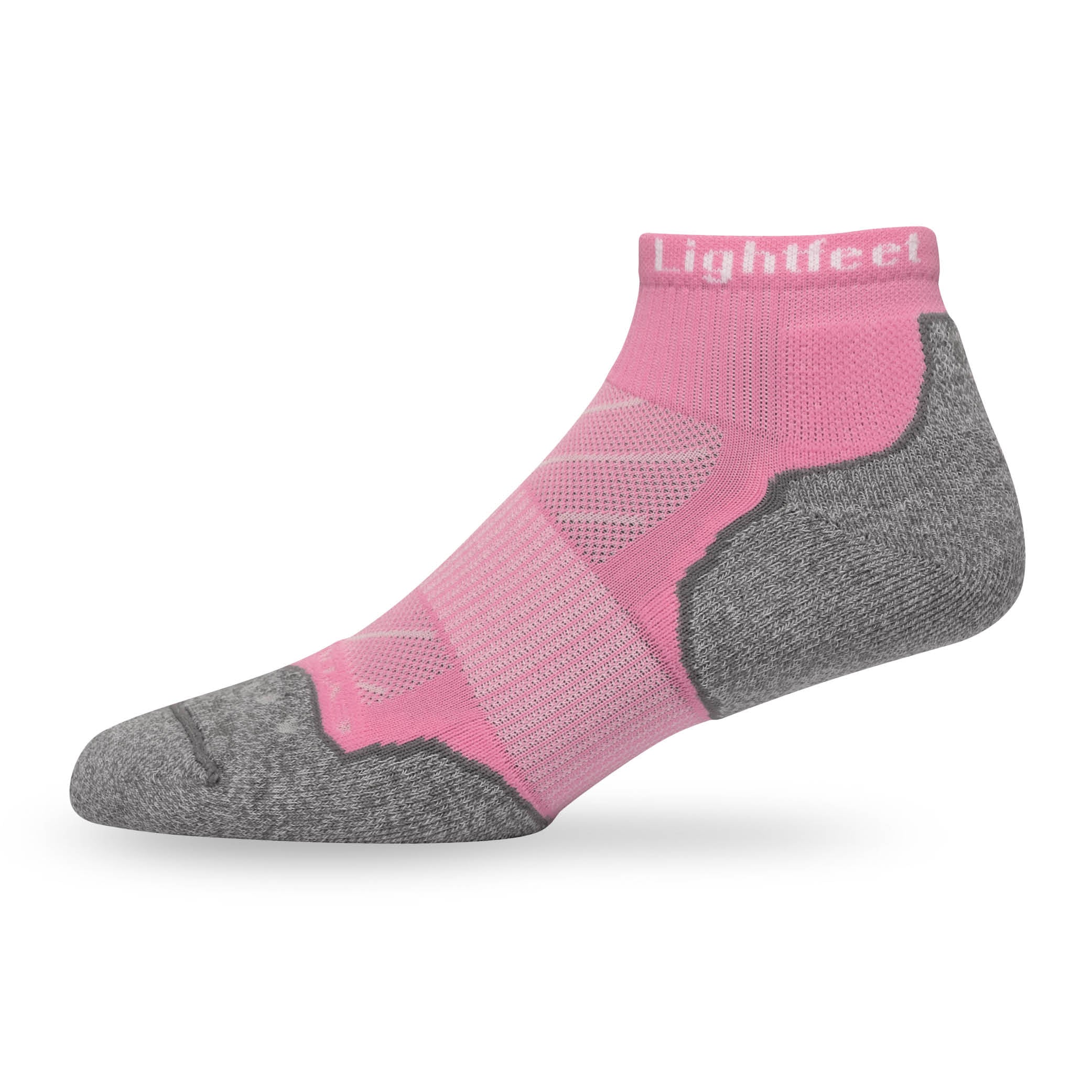 Side view of Lightfeet Evolution Soft Pink Mini Crew Performance Running Sock