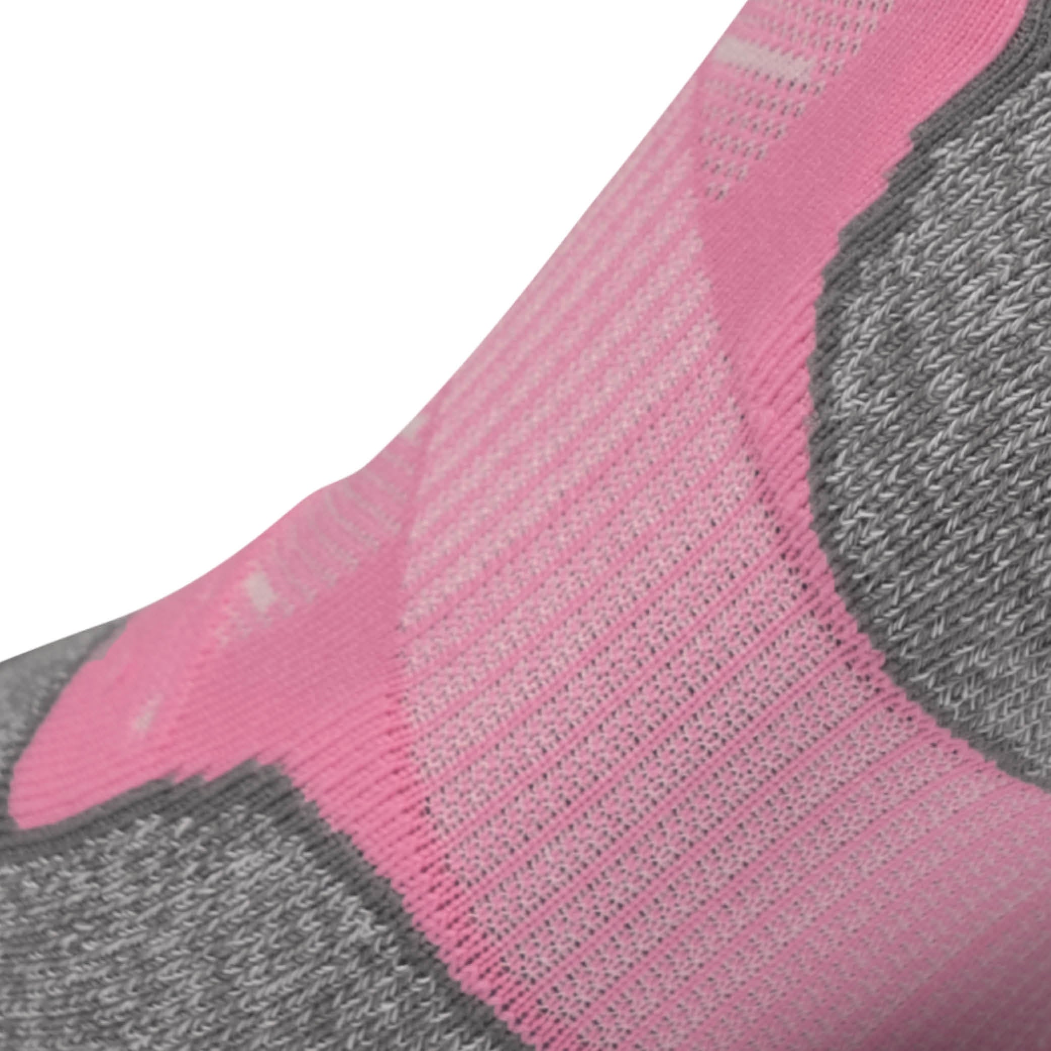 Close up view of elastic arch of Lightfeet Evolution Soft Pink Mini Crew Performance Running Sock