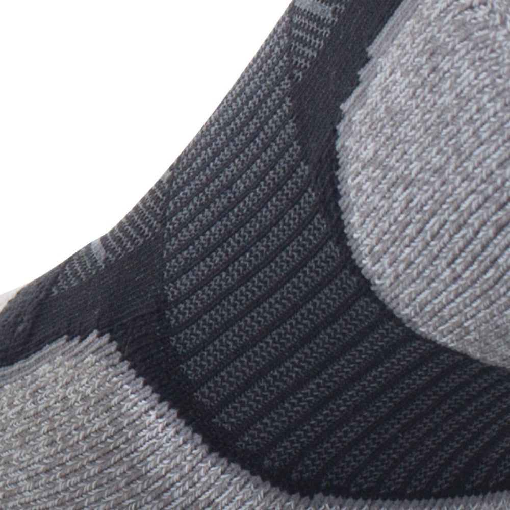 Close up view of elastic arch of Lightfeet Evolution Black Mini Crew Performance Sock