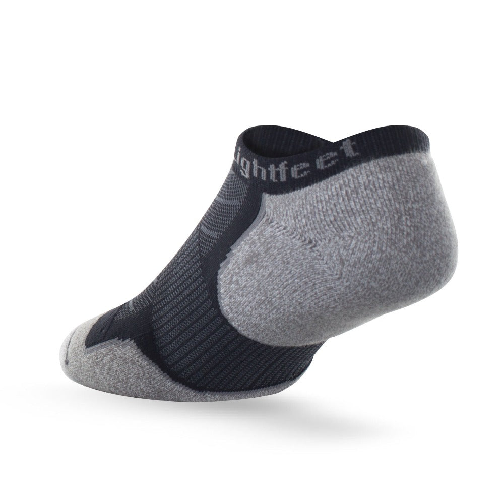 Heel view of Lightfeet Evolution Black Mini Performance Running Sock