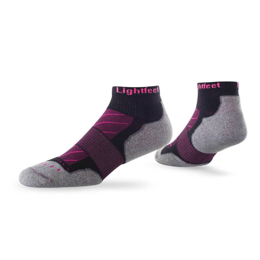 Pair of Lightfeet Evolution Black Fluro Pink Mini Crew Performance Running Socks
