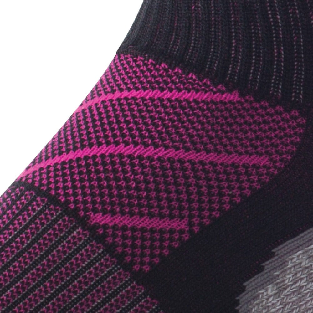 Close up view of mesh on Lightfeet Evolution Black Fluro Pink Mini Crew Performance Running Sock
