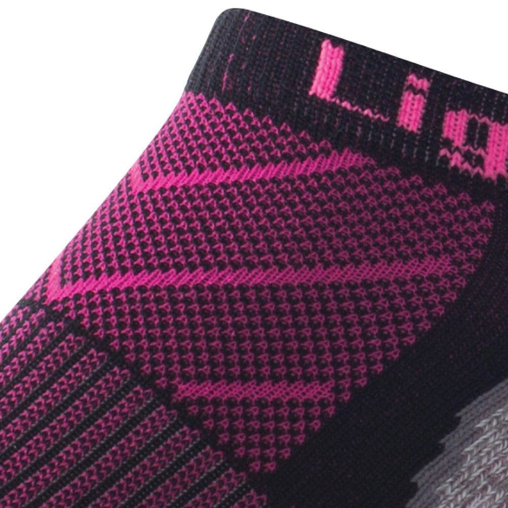 Close up view of mesh on Lightfeet Evolution Black Fluro Pink Mini Performance Running Sock