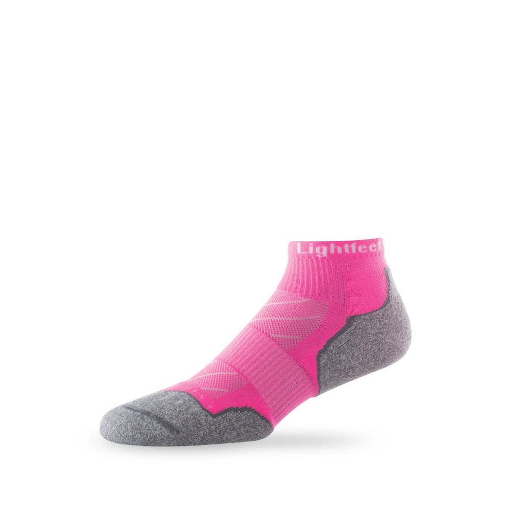 Side view of Lightfeet Evolution Fluro Pink Mini Crew Performance Running Sock