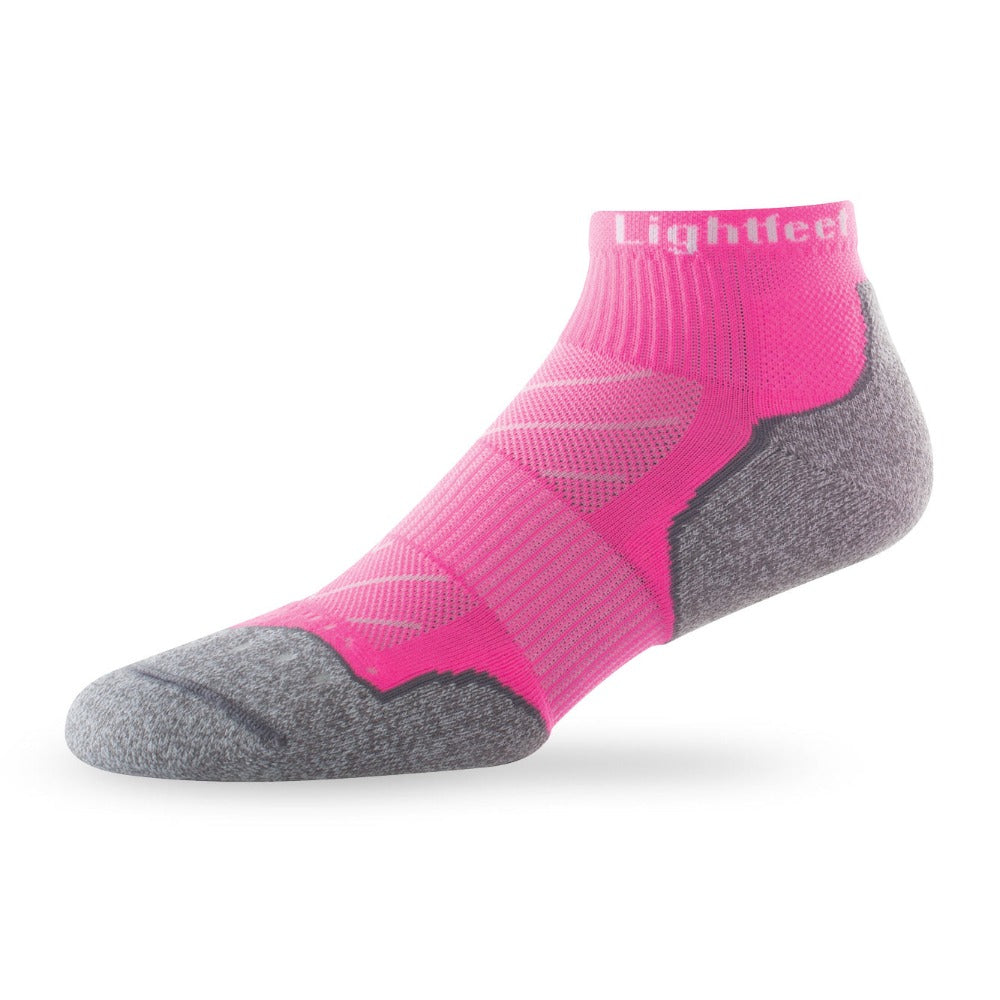 Side view of Lightfeet Evolution Fluro Pink Mini Crew Performance Running Sock
