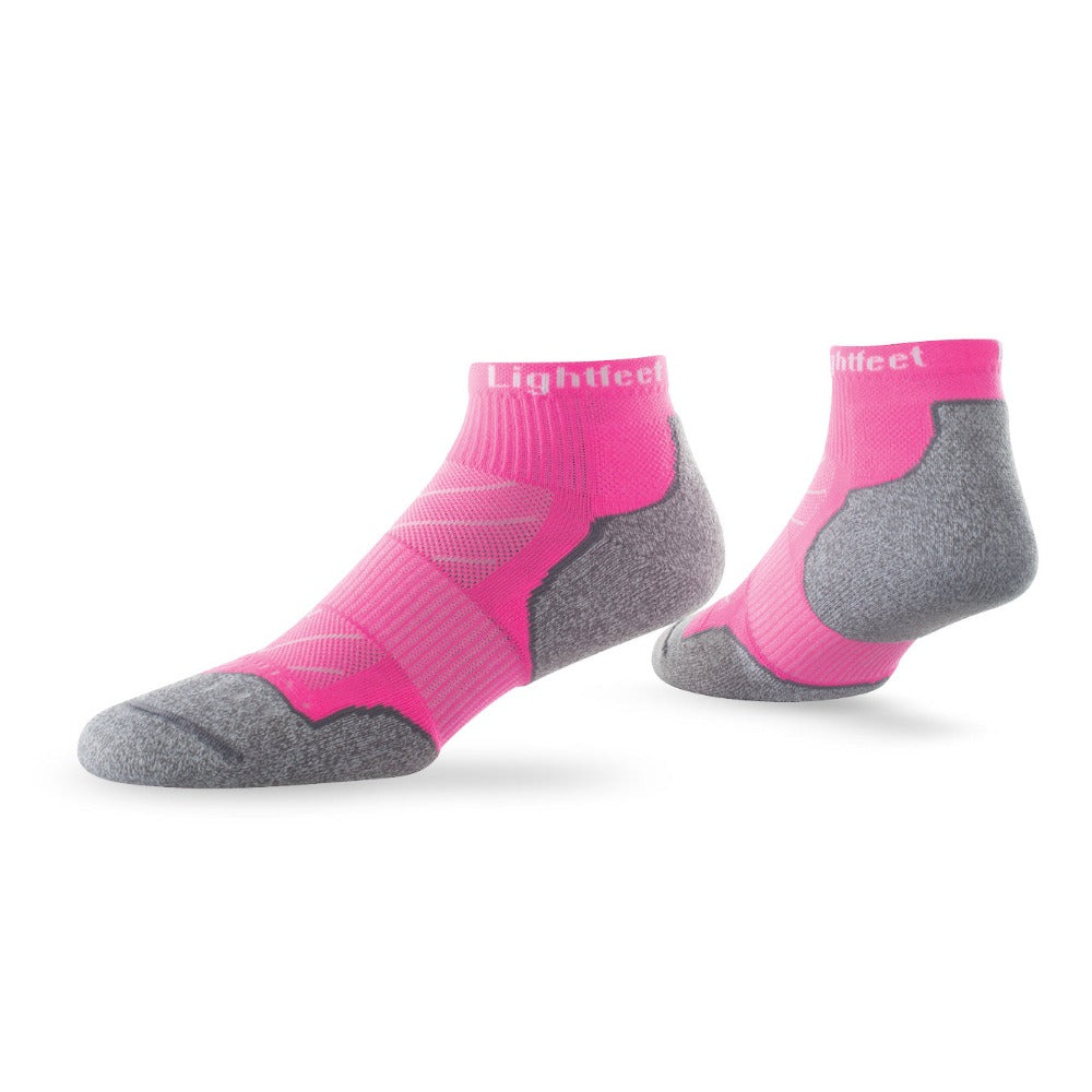 Pair of Lightfeet Evolution Fluro Pink Mini Crew Performance Running Socks