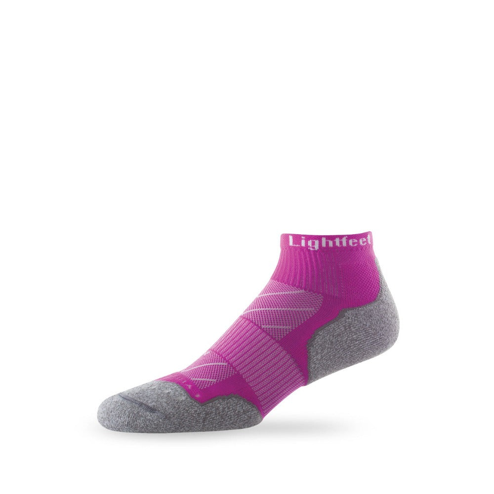 Side view of Lightfeet Evolution Fluro Purple Mini Crew Performance Running Sock
