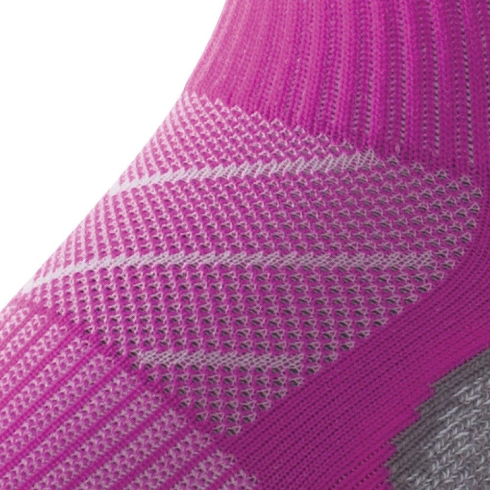 Close up view of mesh on Lightfeet Evolution Fluro Purple Mini Crew Performance Running Sock