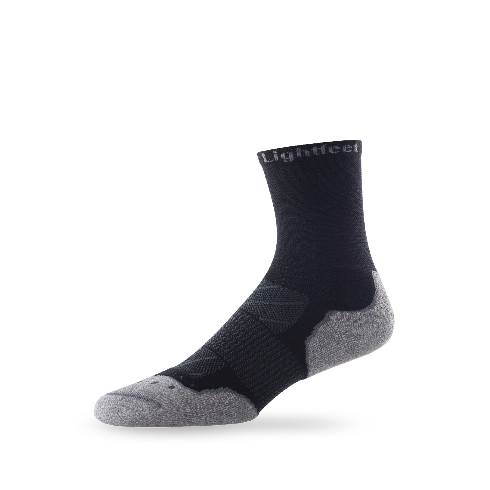 Side view of Lightfeet Evolution Black Half Crew Performance Running Sock