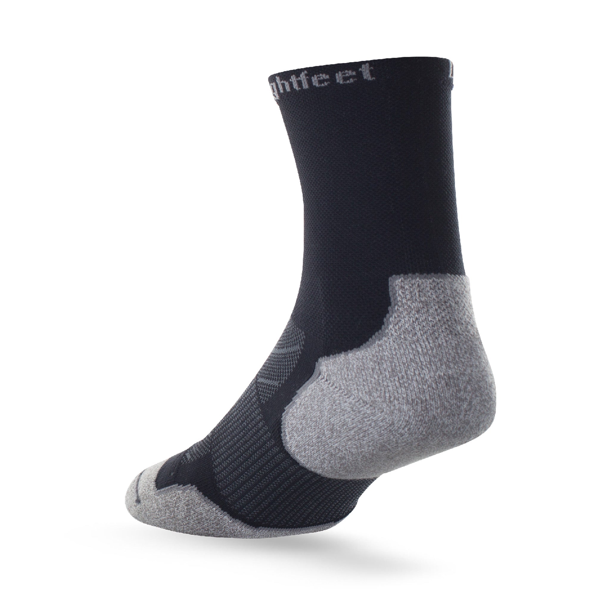 Heel view of Lightfeet Evolution Black Half Crew Performance Running Sock