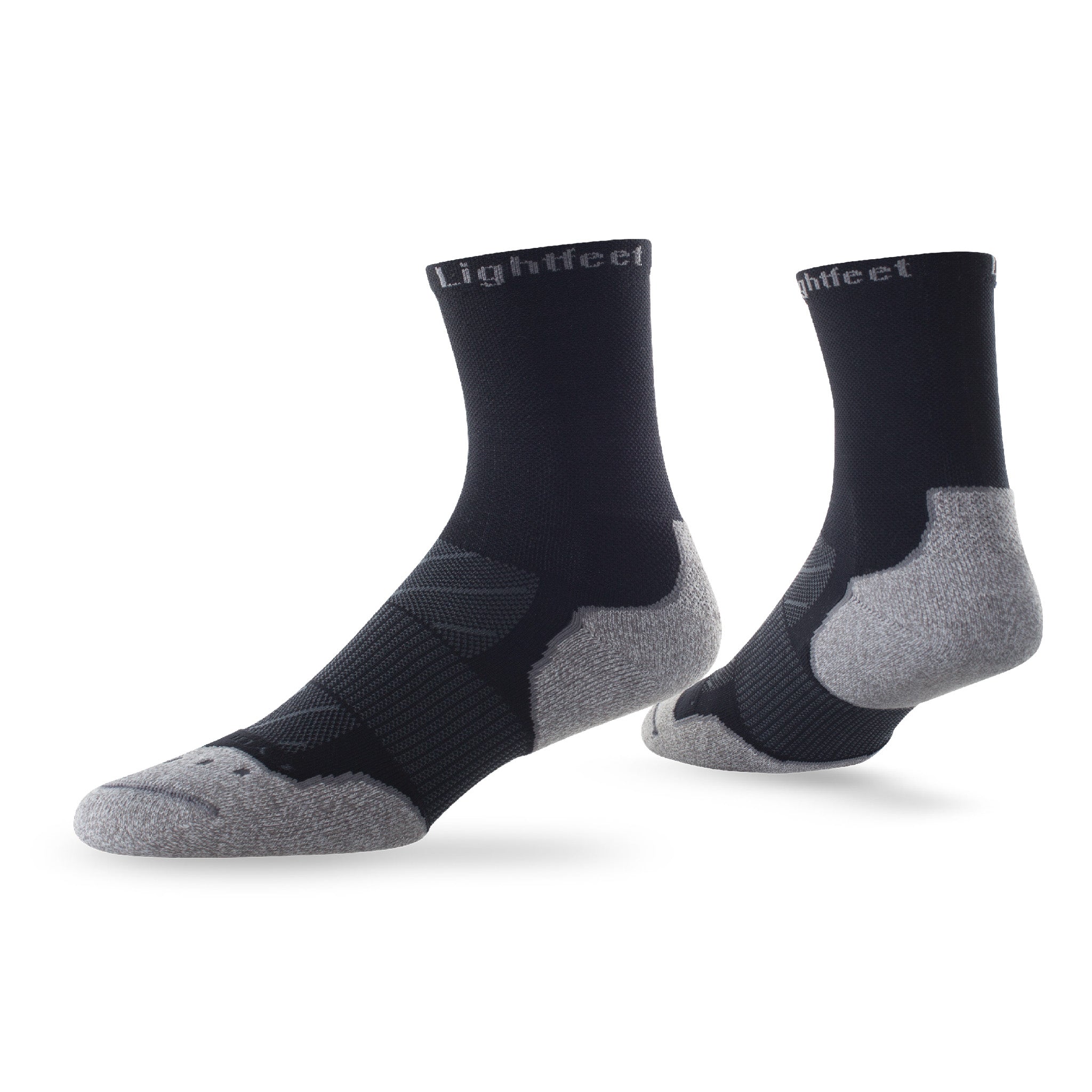Pair of Lightfeet Evolution Black Half Crew Performance Running Socks