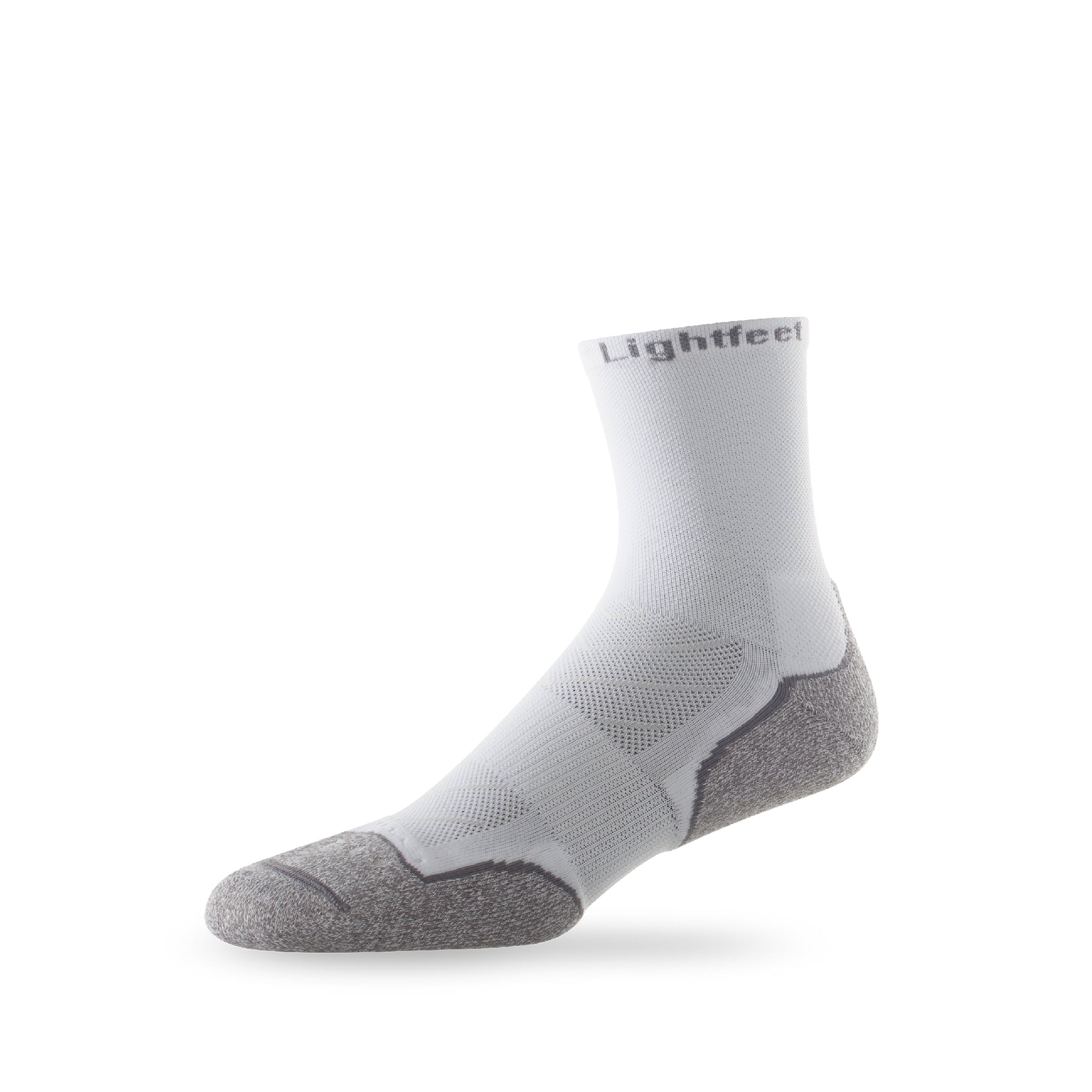 Side view of Lightfeet Evolution White Half Crew Performance Running Sock