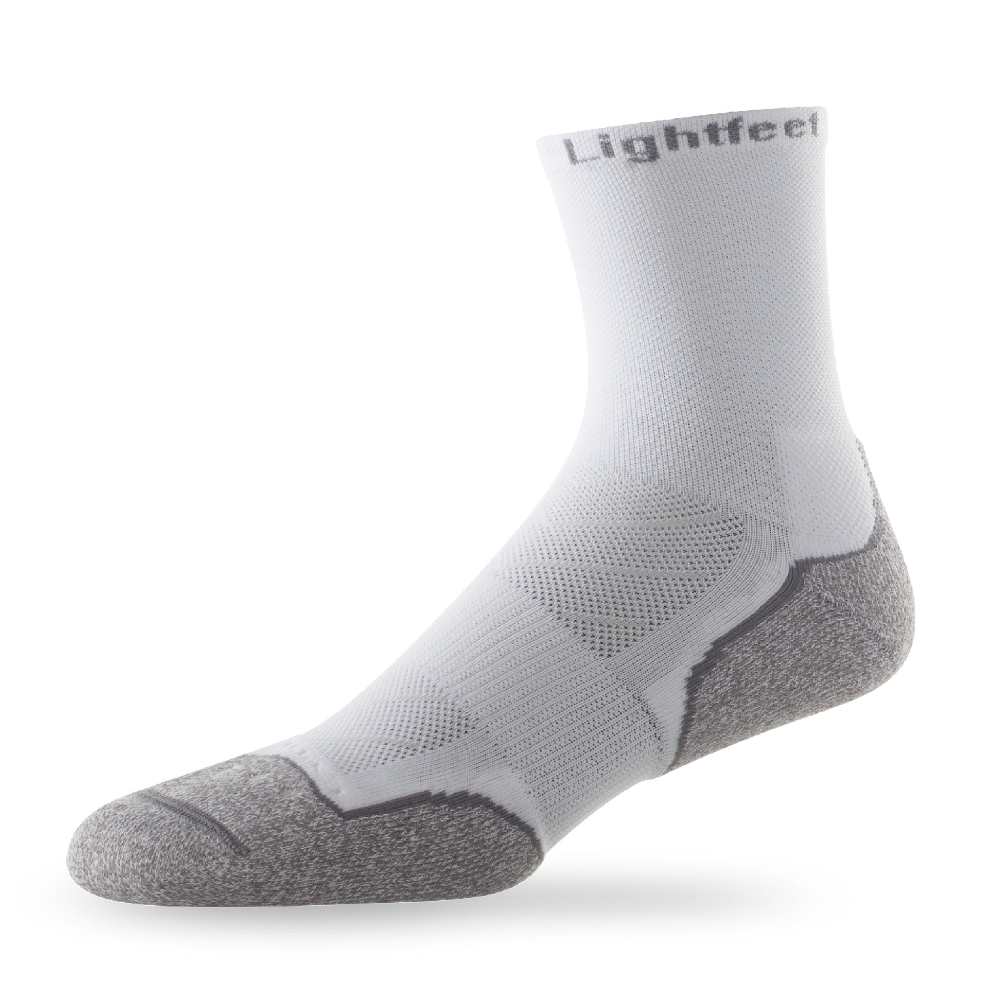 Side view of Lightfeet Evolution White Half Crew Performance Running Sock