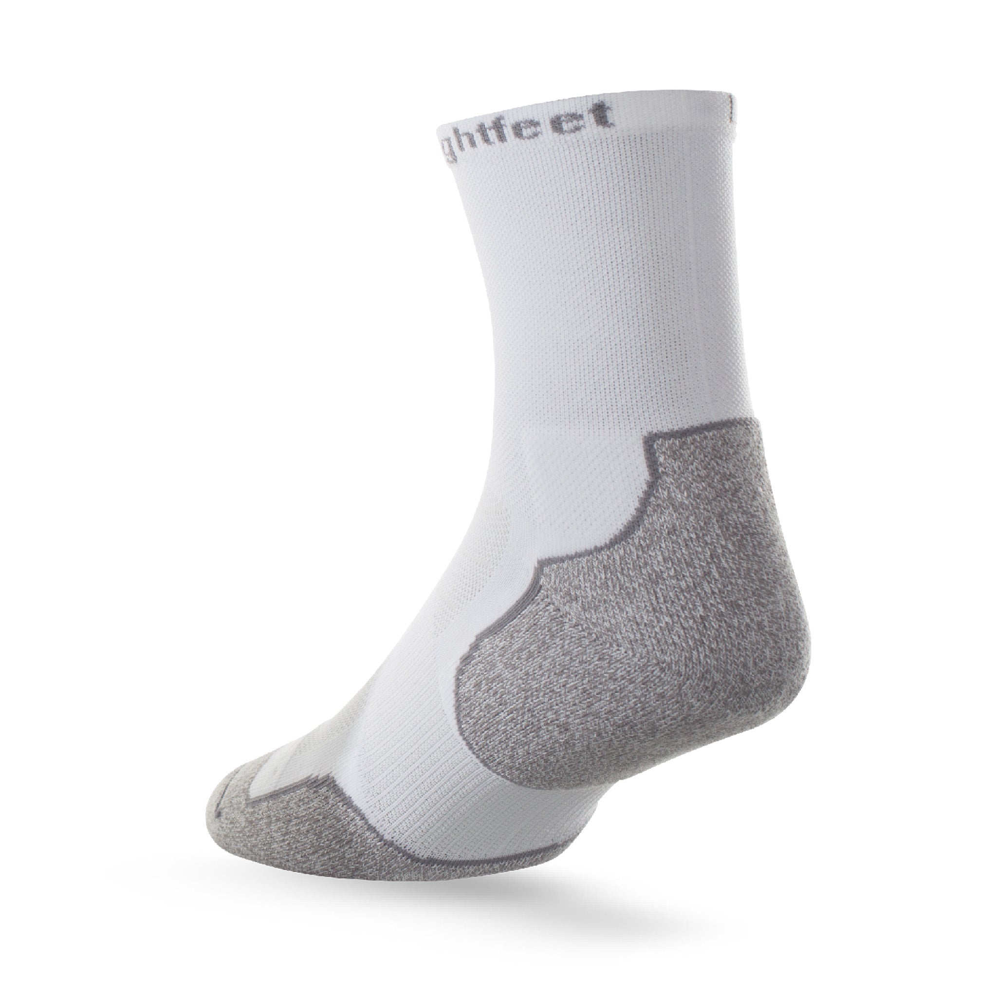 Heel view of Lightfeet Evolution White Half Crew Performance Running Sock