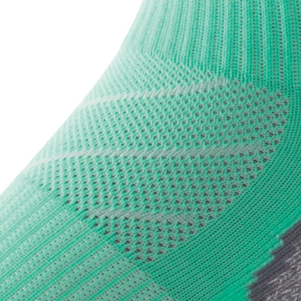 Close up view of mesh on Lightfeet Evolution Mint Mini Crew Performance Running Sock