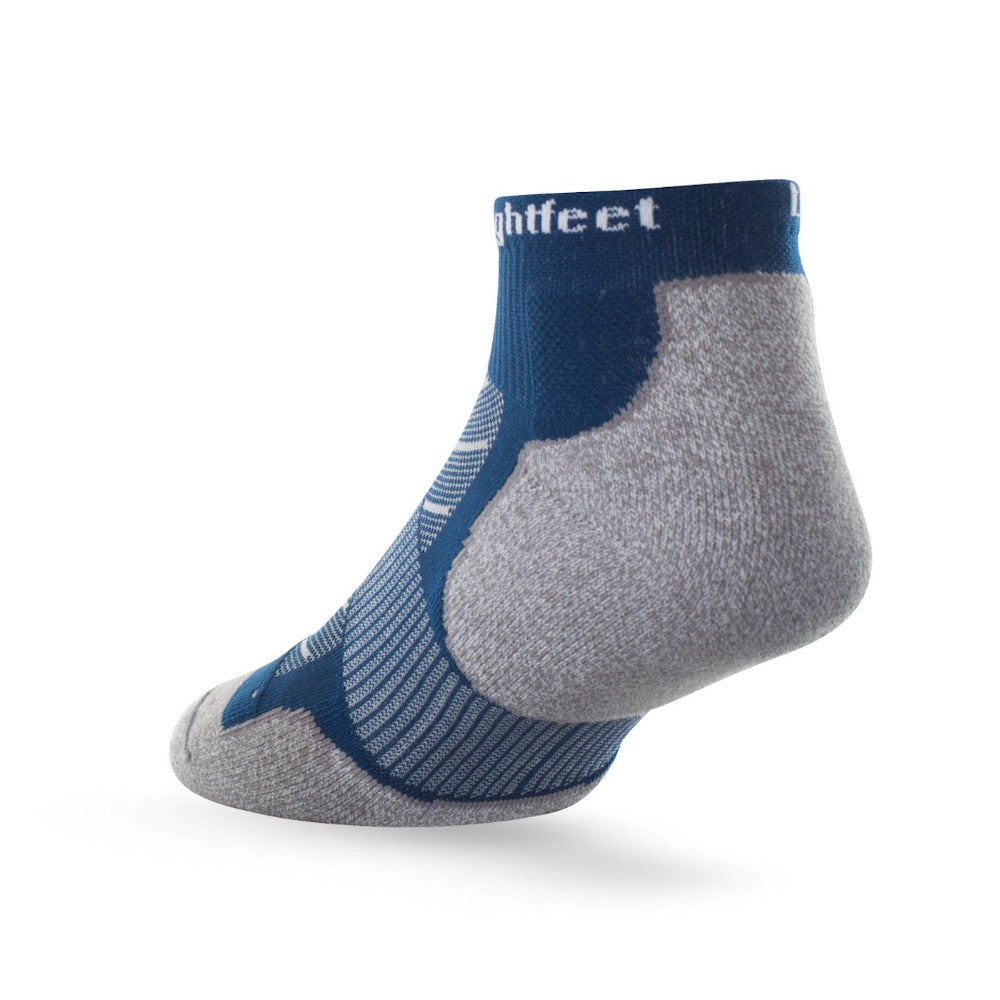 Heel view of Lightfeet Evolution Navy Mini Crew Performance Running Sock