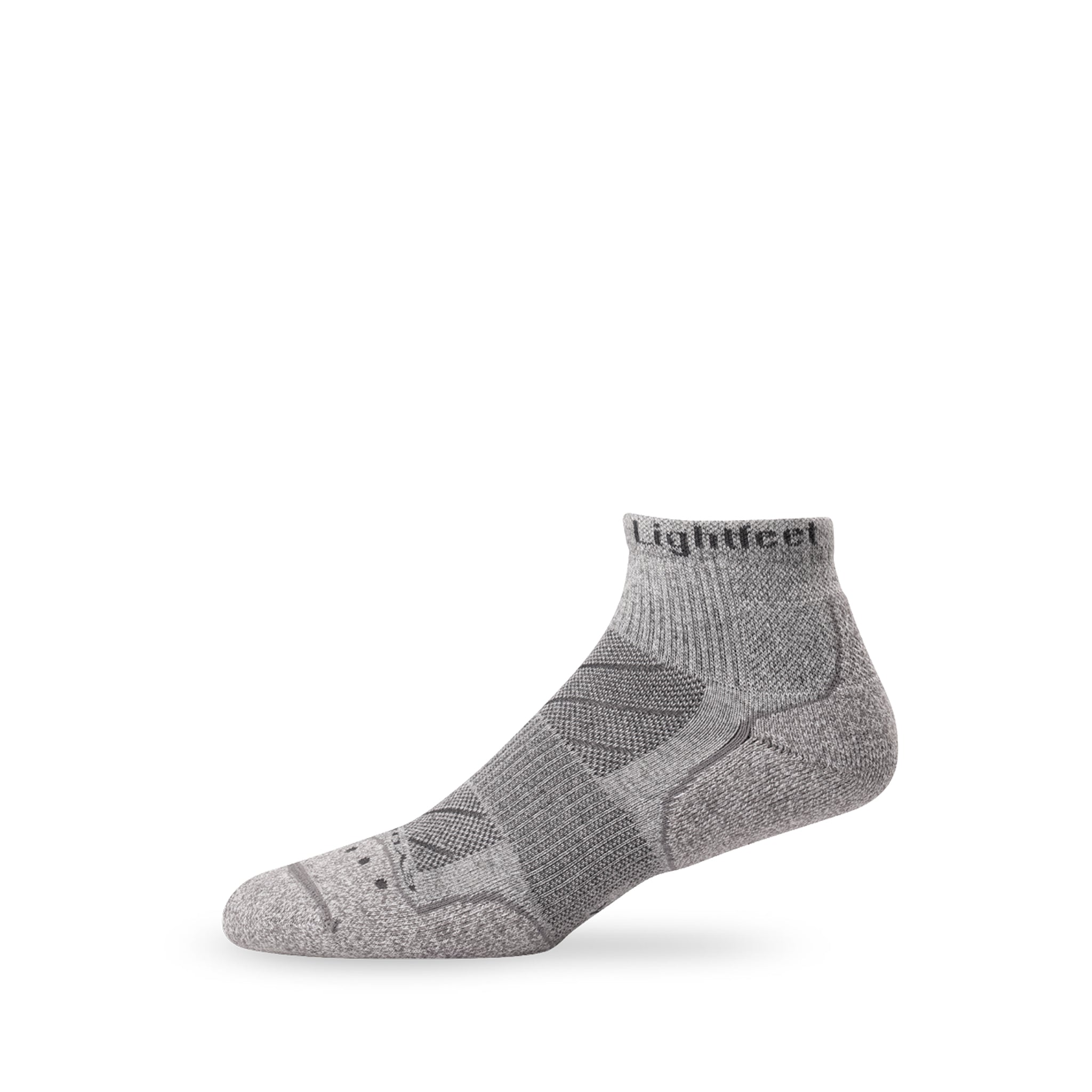 Side view of Lightfeet Evolution Trail Light Grey Mini Crew Performance Running Sock