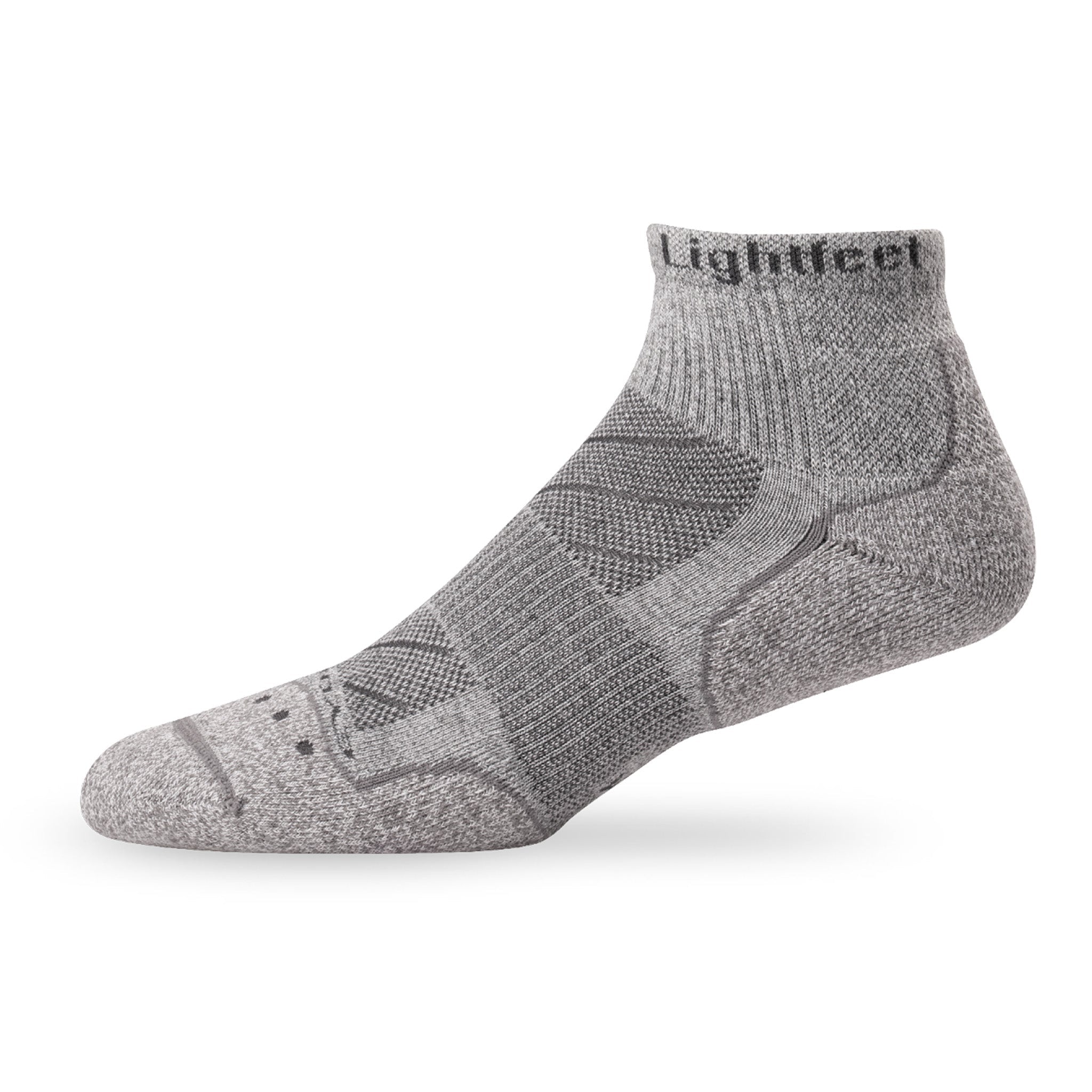 Side view of Lightfeet Evolution Trail Light Grey Mini Crew Performance Running Sock