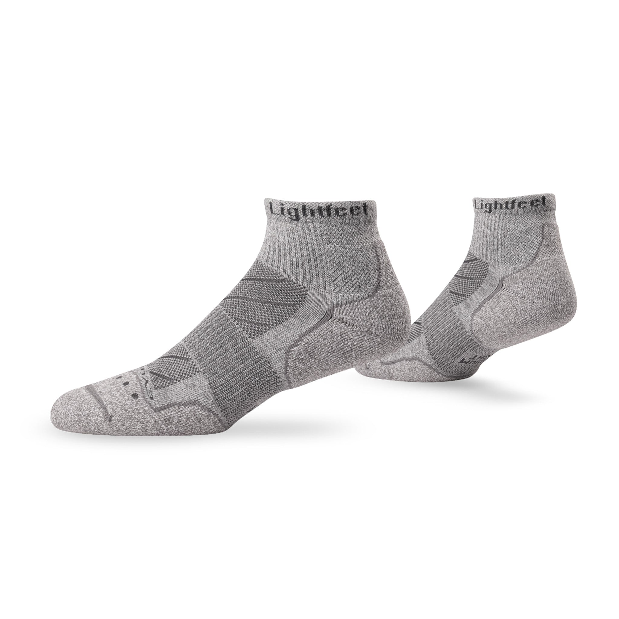 Pair of Lightfeet Evolution Trail Light Grey Mini Crew Performance Running Socks