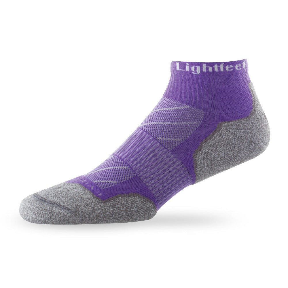 Side view of Lightfeet Evolution Violet Mini Crew Performance Running Sock