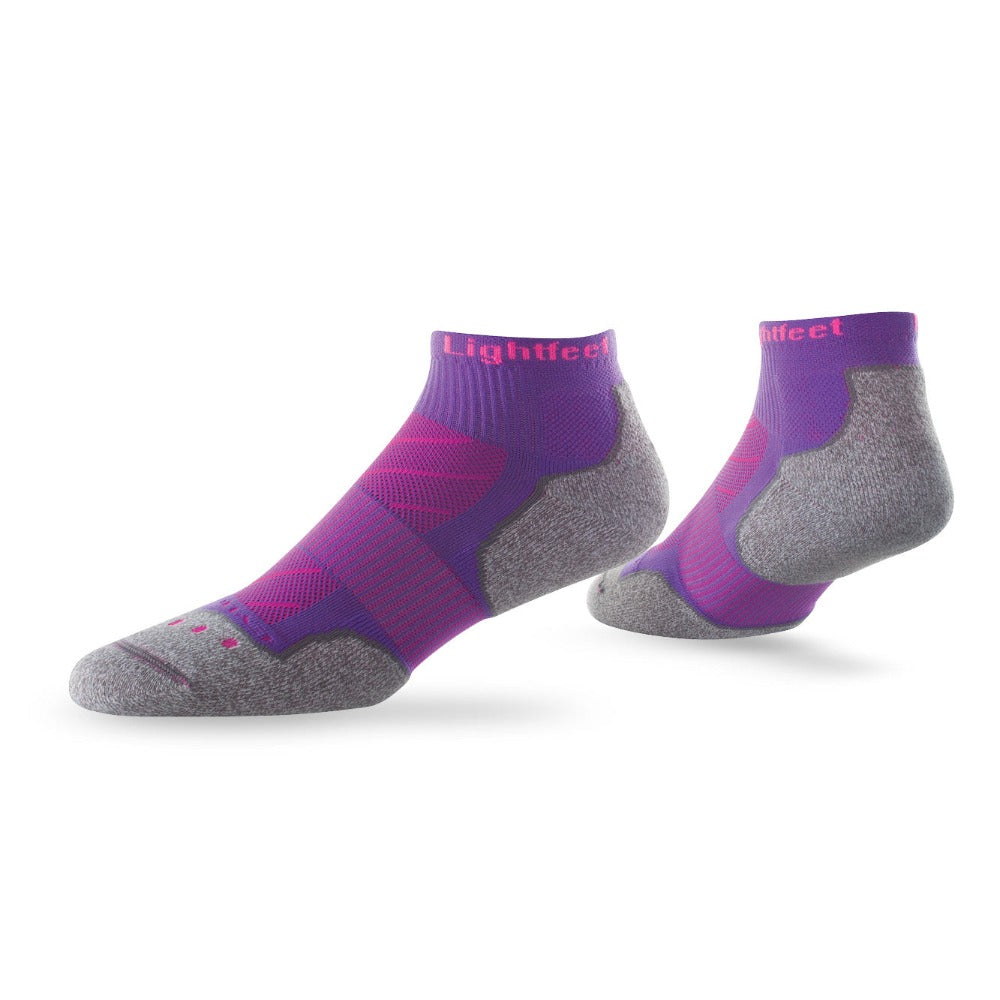 Pair of Lightfeet Evolution Violet Fluro Pink Mini Crew Performance Running Socks