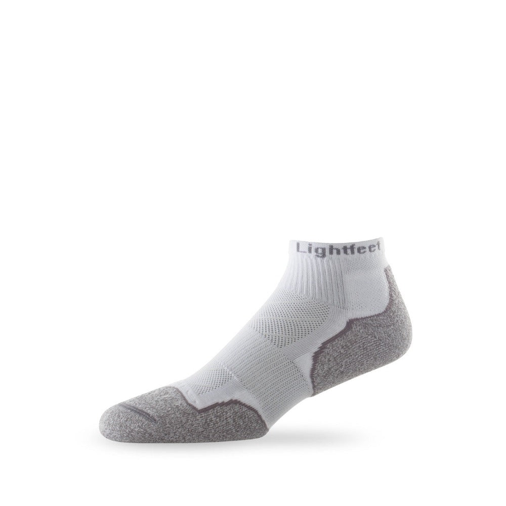 Side view of Lightfeet Evolution White Mini Crew Performance Running Sock
