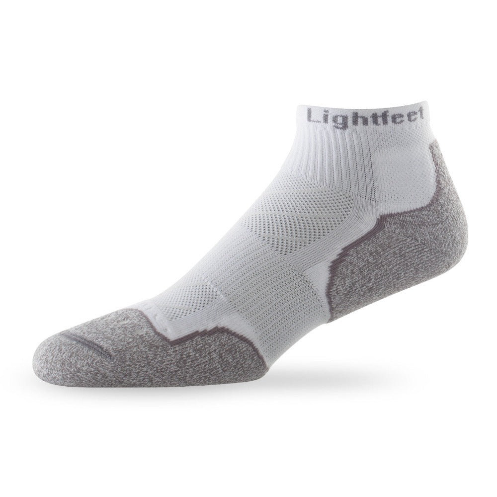 Side view of Lightfeet Evolution White Mini Crew Performance Running Sock