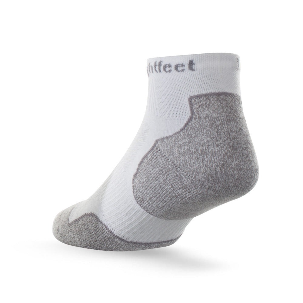Heel view of Lightfeet Evolution White Mini Crew Performance Running Sock