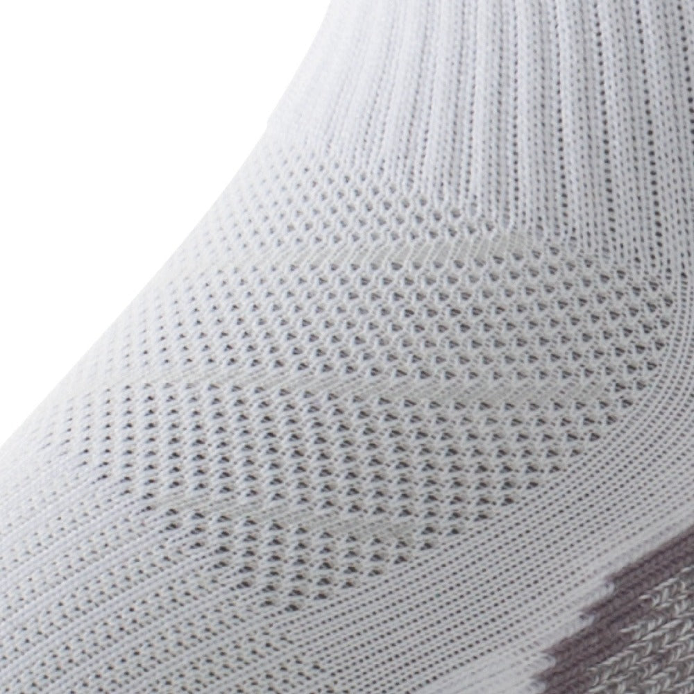 Close up view of mesh on Lightfeet Evolution White Mini Crew Performance Running Sock