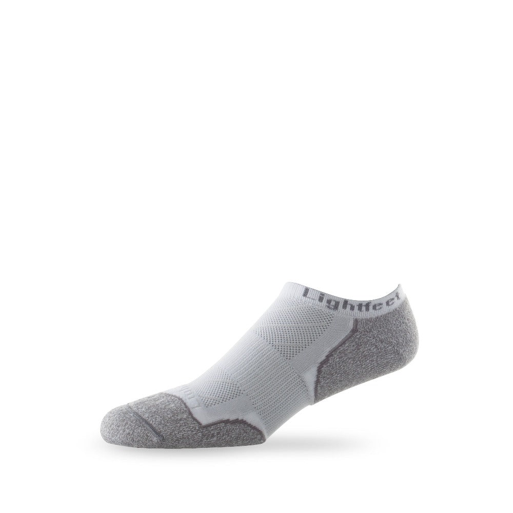 Side view of Lightfeet Evolution White Mini Performance Running Sock