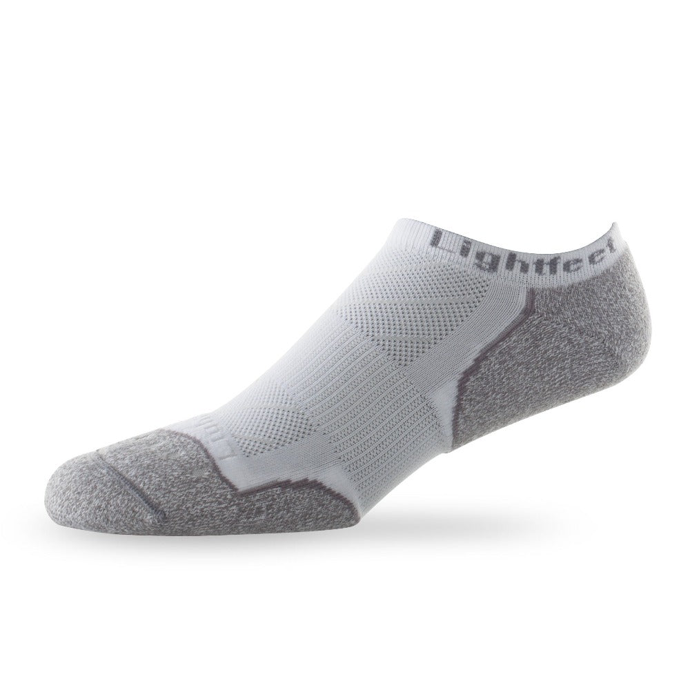 Side view of Lightfeet Evolution White Mini Performance Running Sock