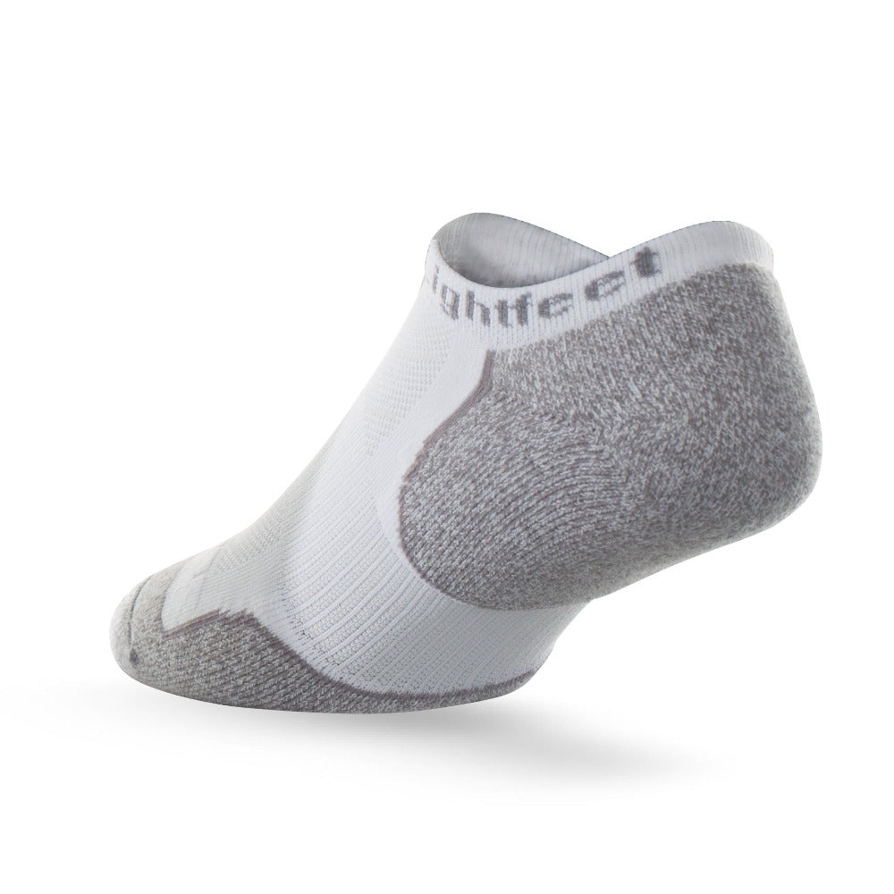 Heel view of Lightfeet Evolution White Mini Performance Running Sock