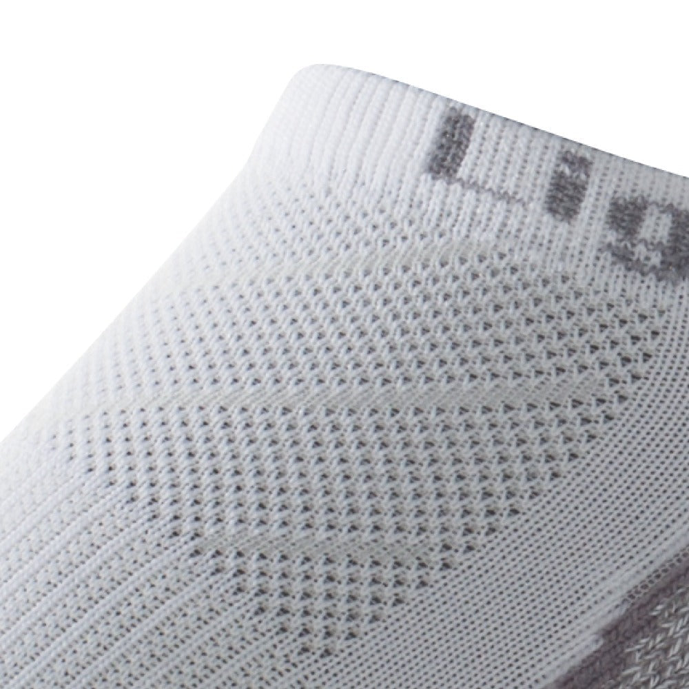 Close up view of mesh on Lightfeet Evolution White Mini Performance Running Sock
