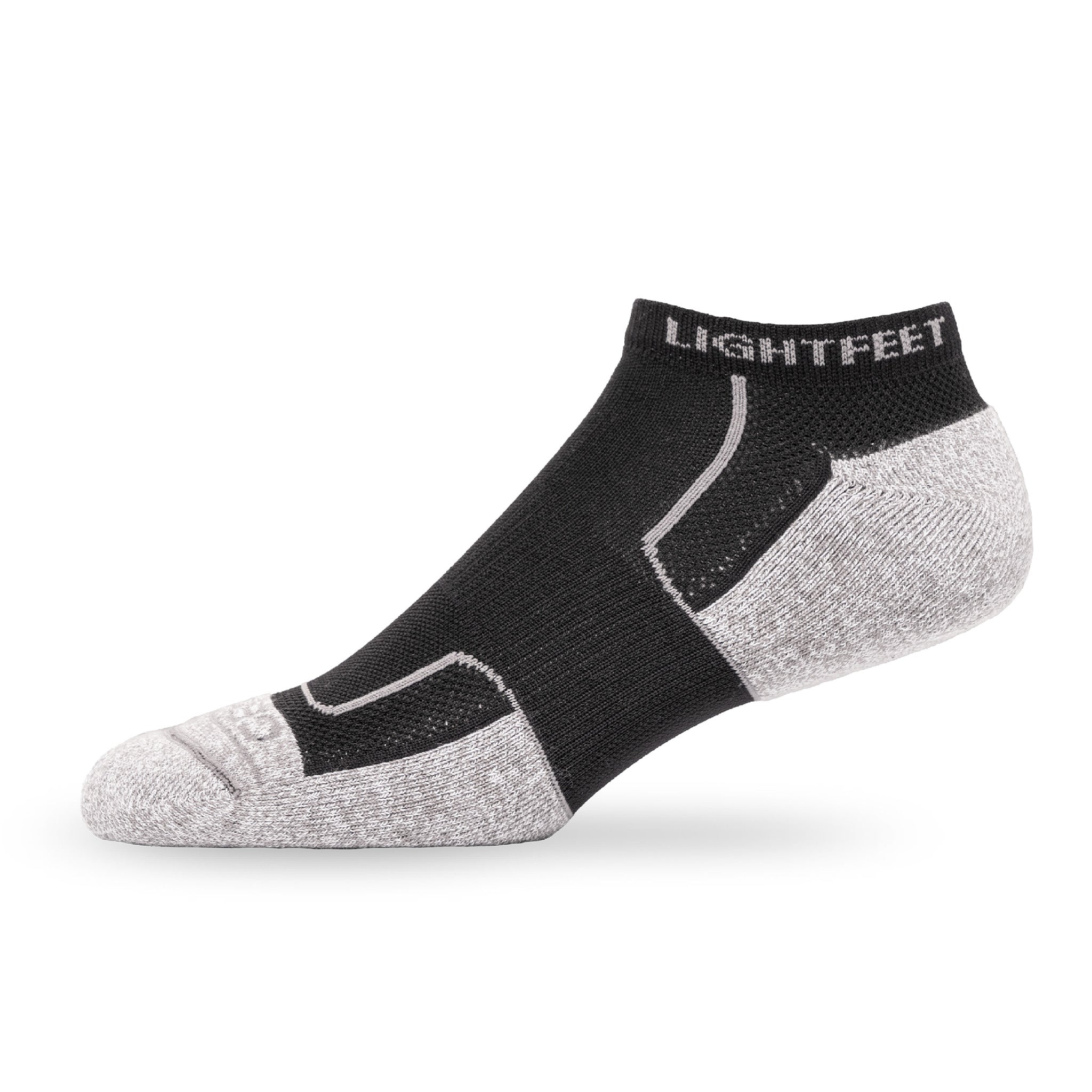 Side view of Lightfeet Genesis Kids Ankle Black Performance Sock