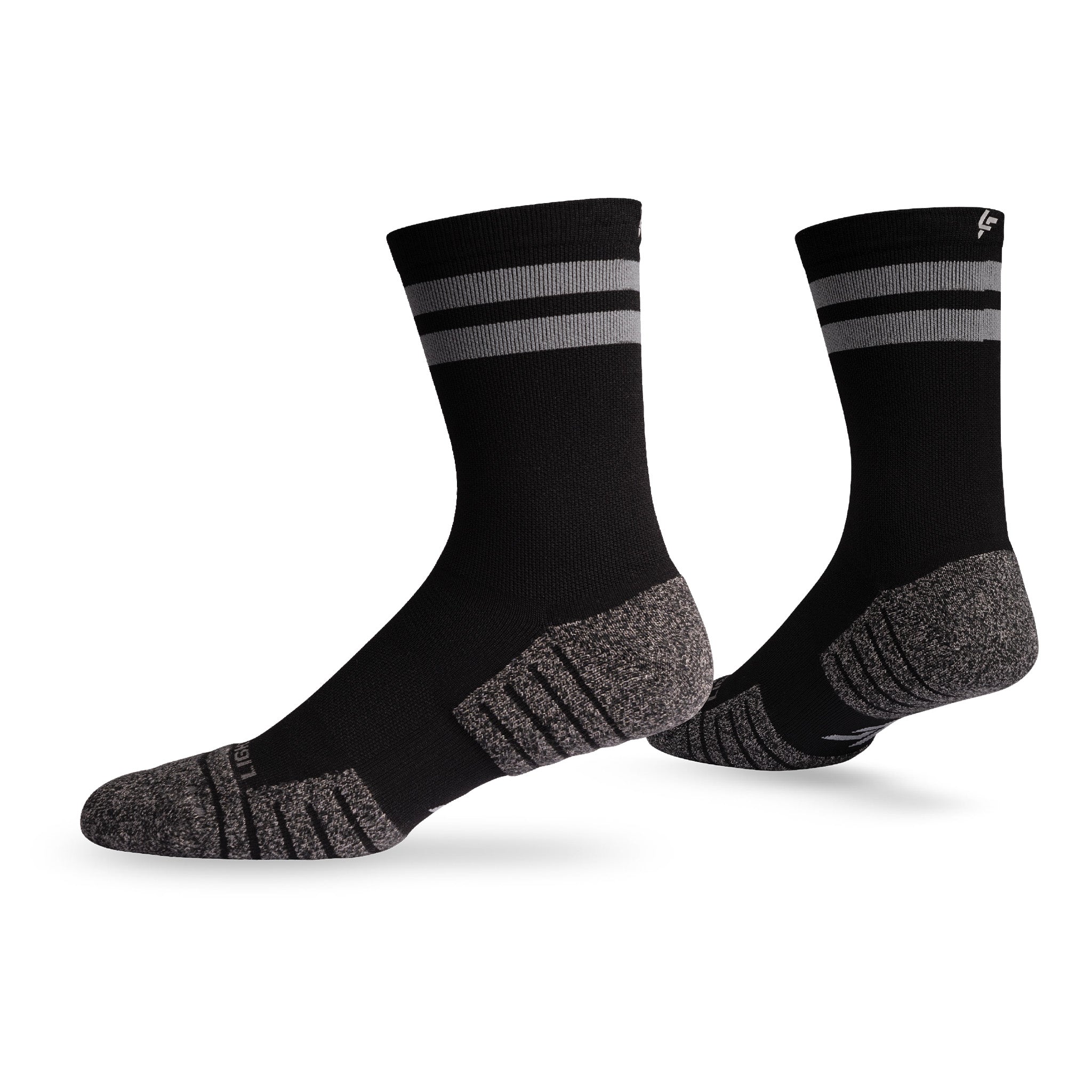 Pair of Lightfeet Performance 2 Stripes Black Half Crew Socks