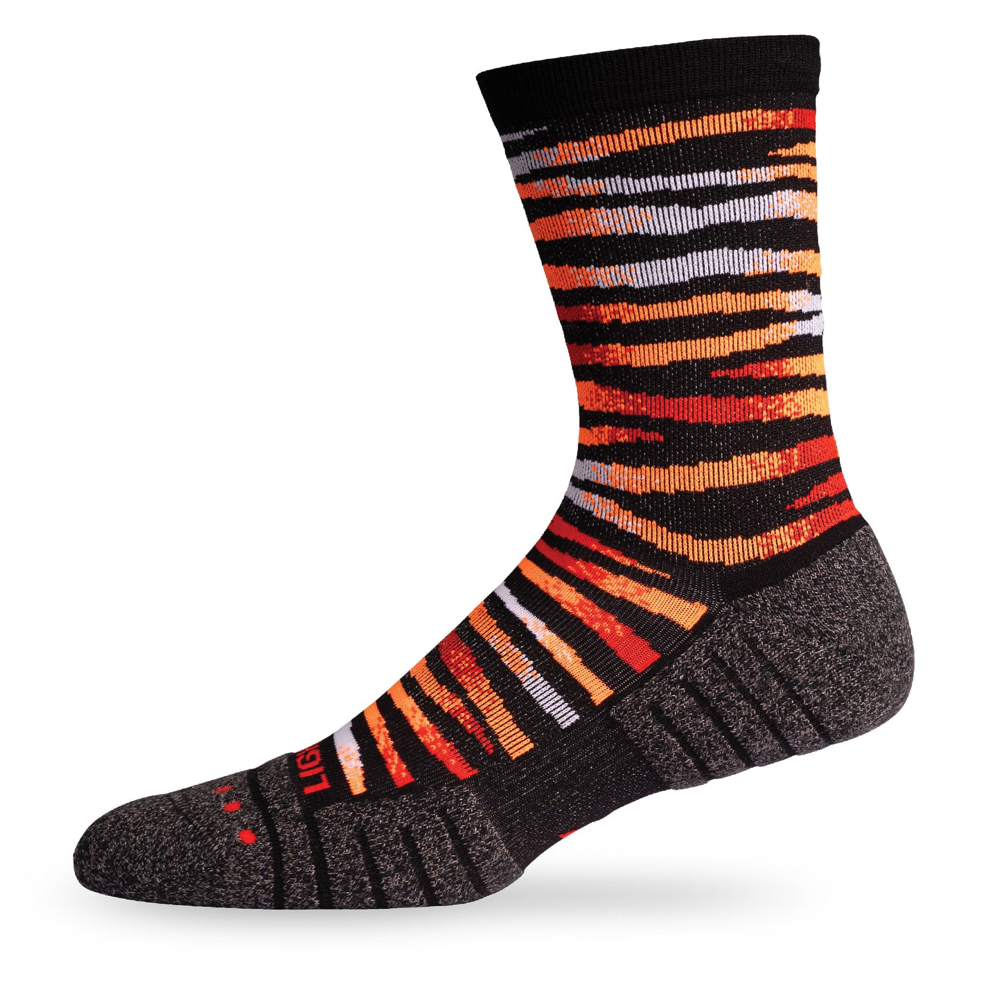 Pair of Lightfeet Performance Predator Black Red Orange Half Crew Socks