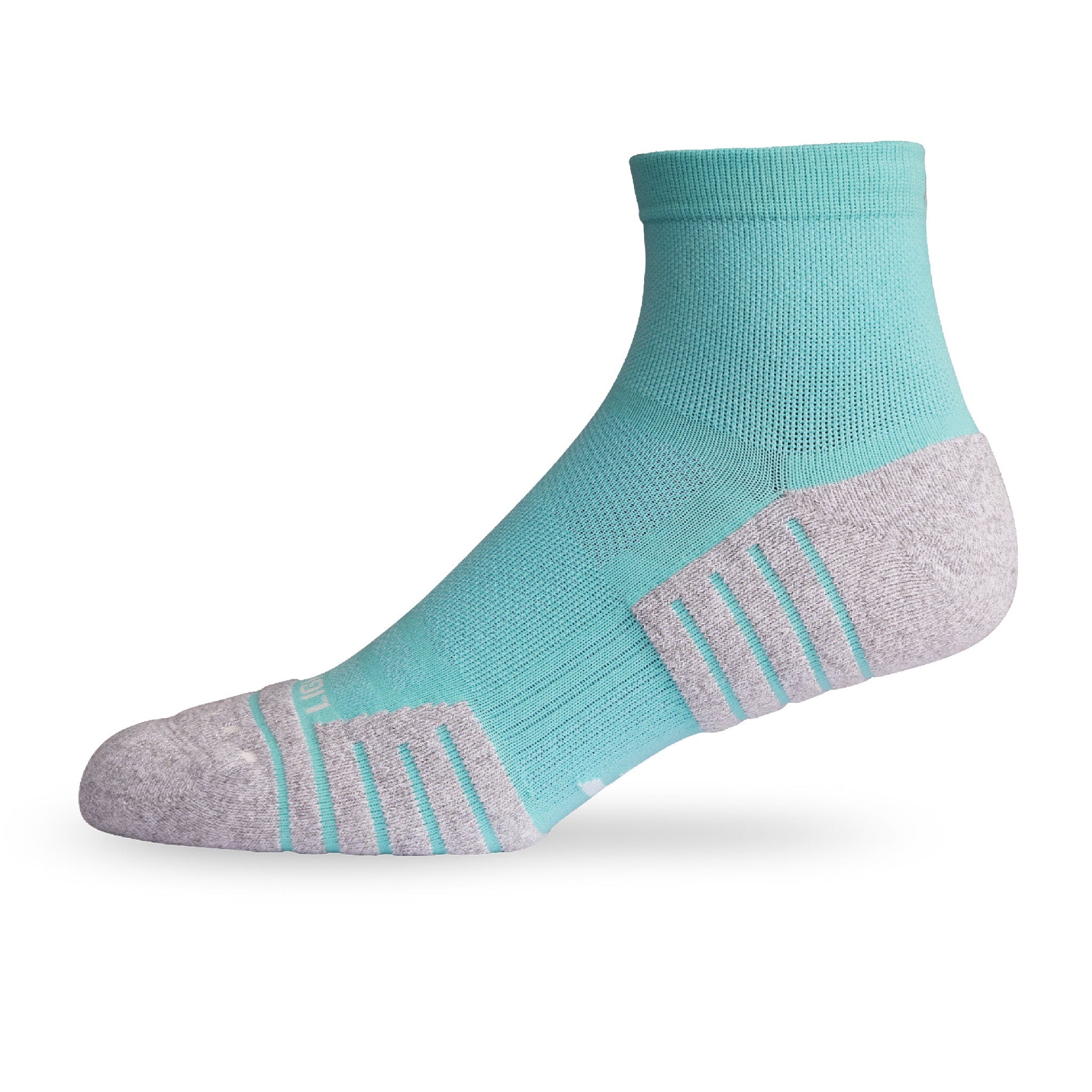 Side view of Lightfeet Performance Mint Quarter Crew Sock