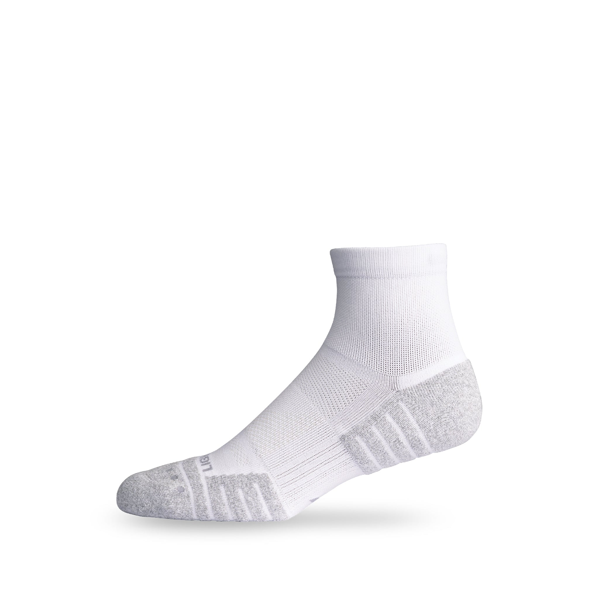 Side view of Lightfeet Performance White Quarter Crew Sock