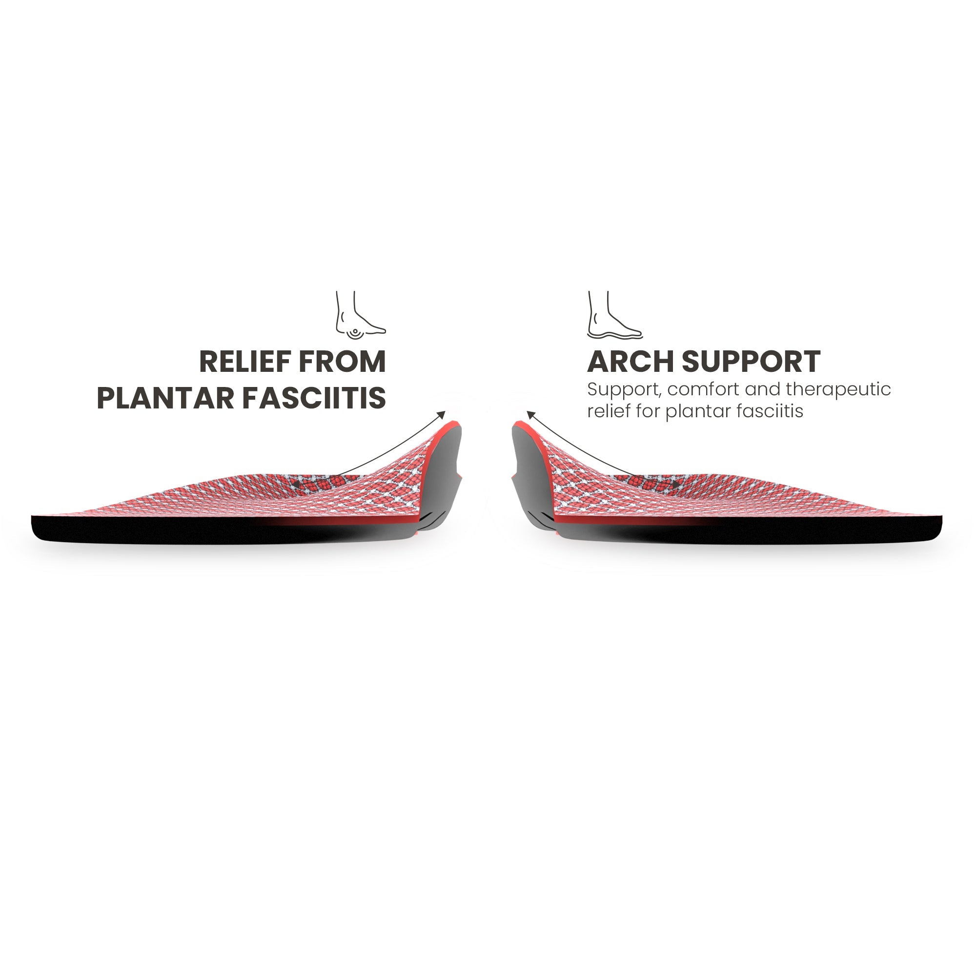 Front view showing the arch contour of a pair of Lightfeet Active Support Orthotic Insoles