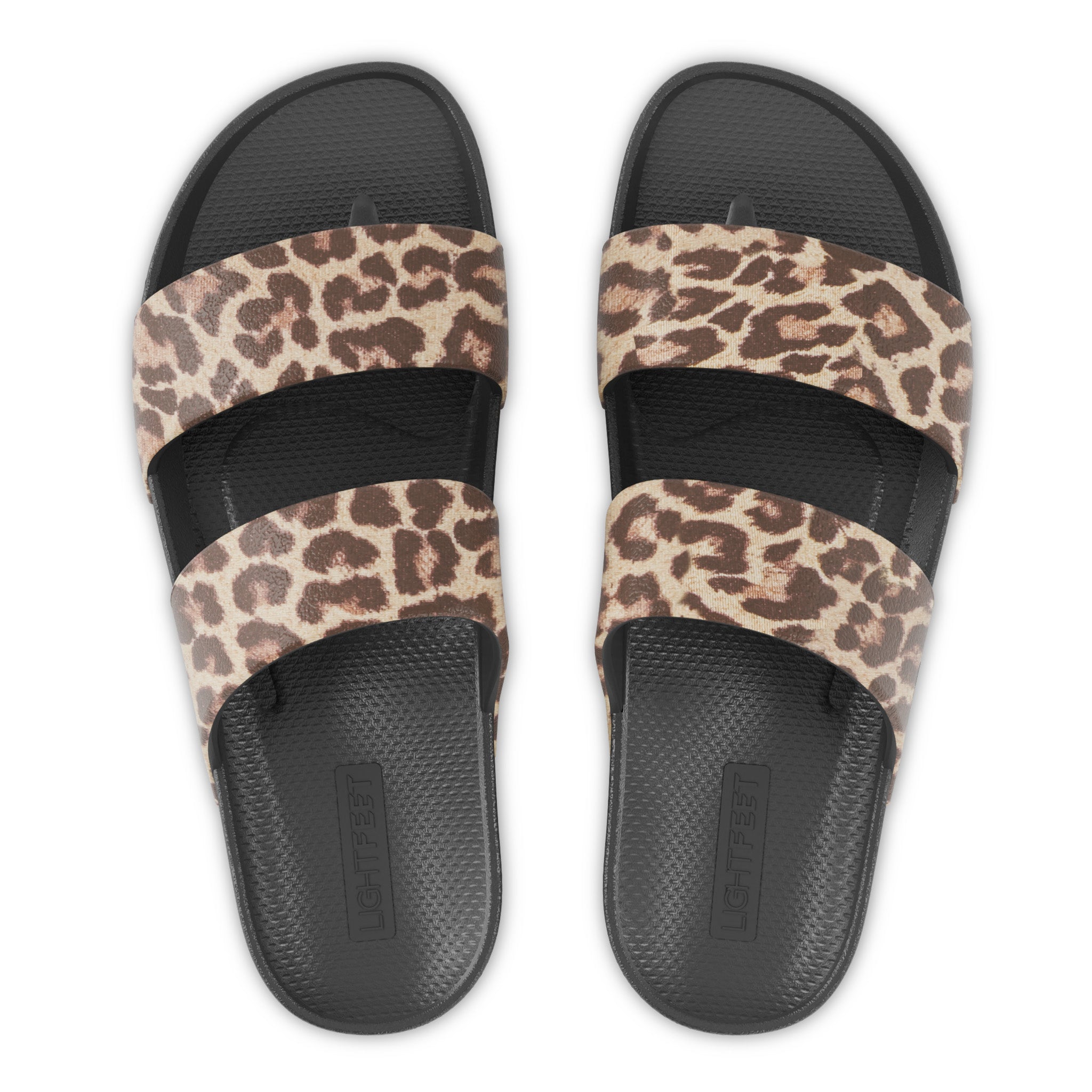 Black Leopard - Lightfeet Double Strap Slides