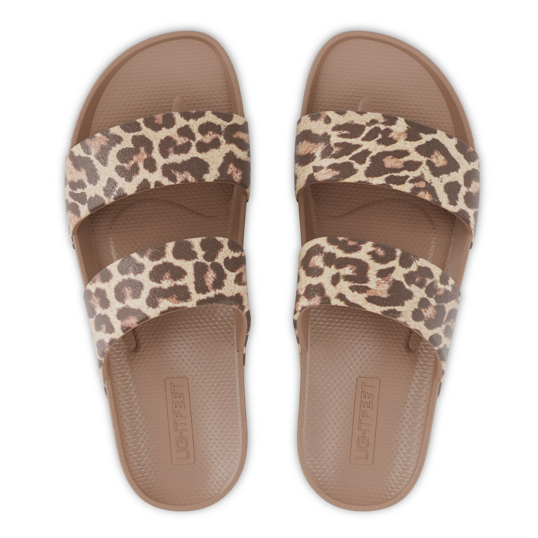 Latte Leopard - Lightfeet Double Strap Slides