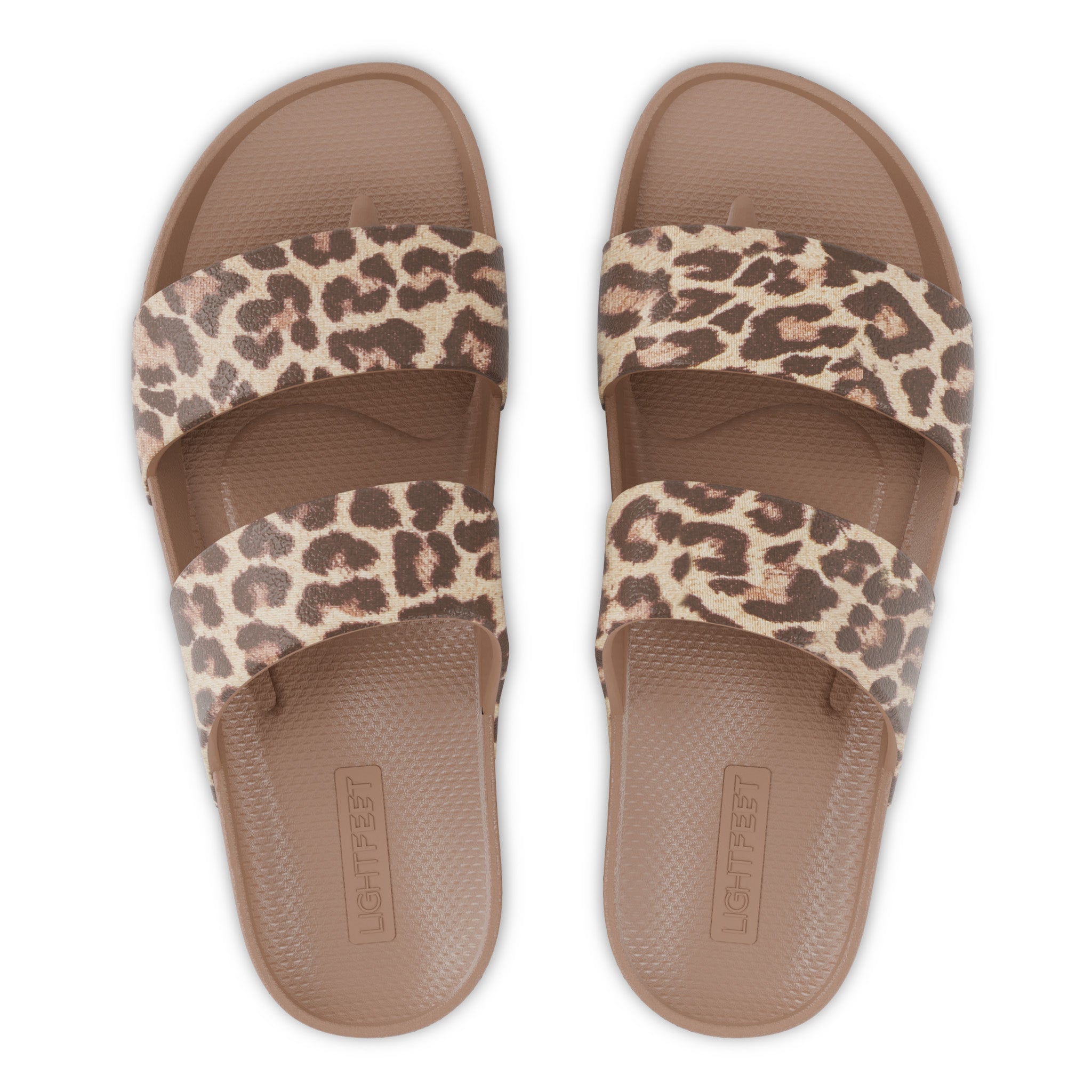 Latte Leopard - Lightfeet Double Strap Slides