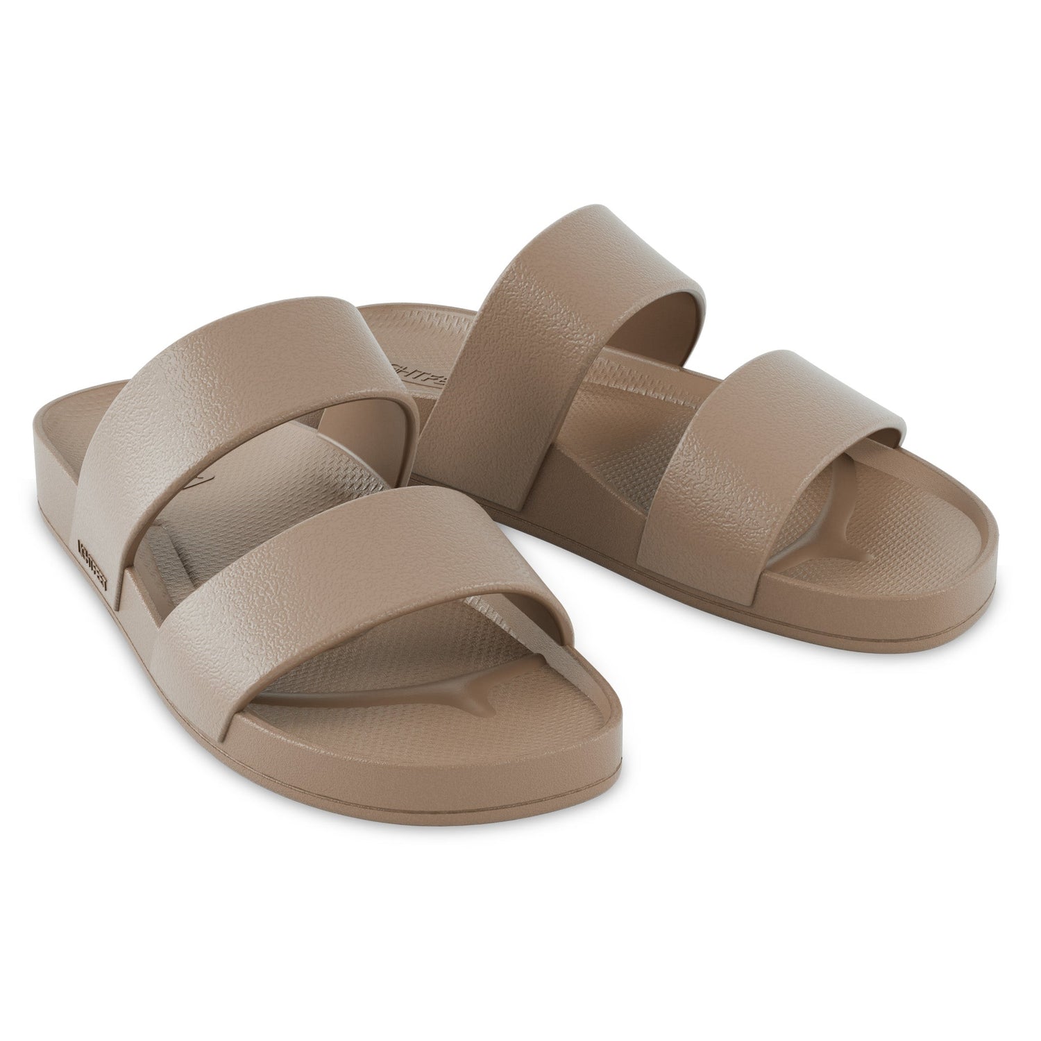 Pair of latte Lightfeet Double Strap Slide