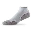 Side view of Lightfeet Evolution White Mini Crew Performance Running Sock #colour_white