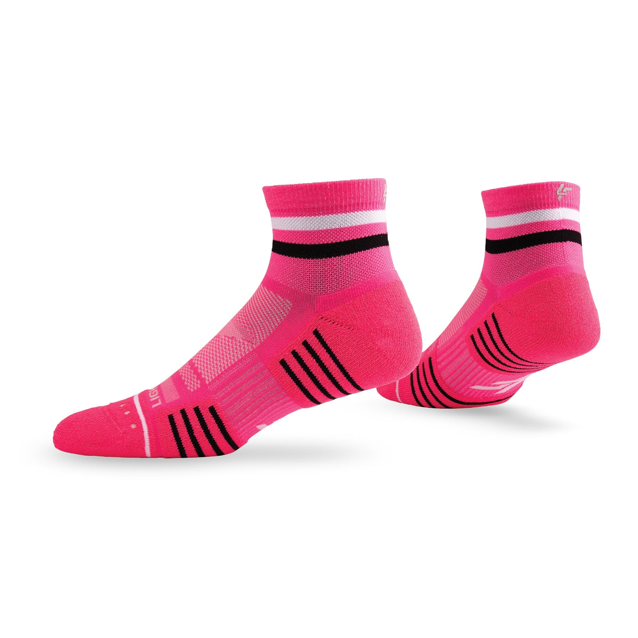 Pair of Lightfeet Performance 2 Stripes Pink White BlackQuarter Socks 