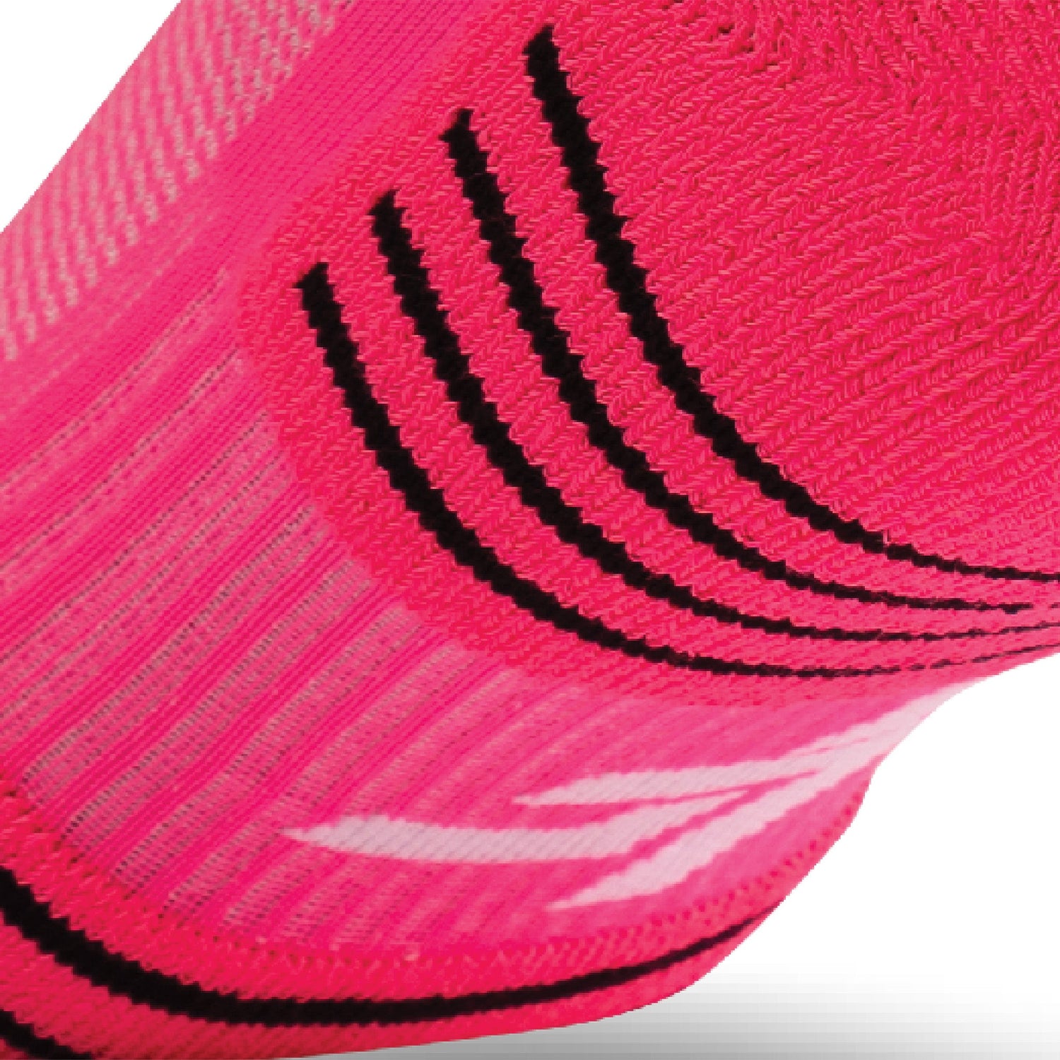 Close up view of elastic arch of Lightfeet Performance 2 Stripes Pink White BlackQuarter Socks 