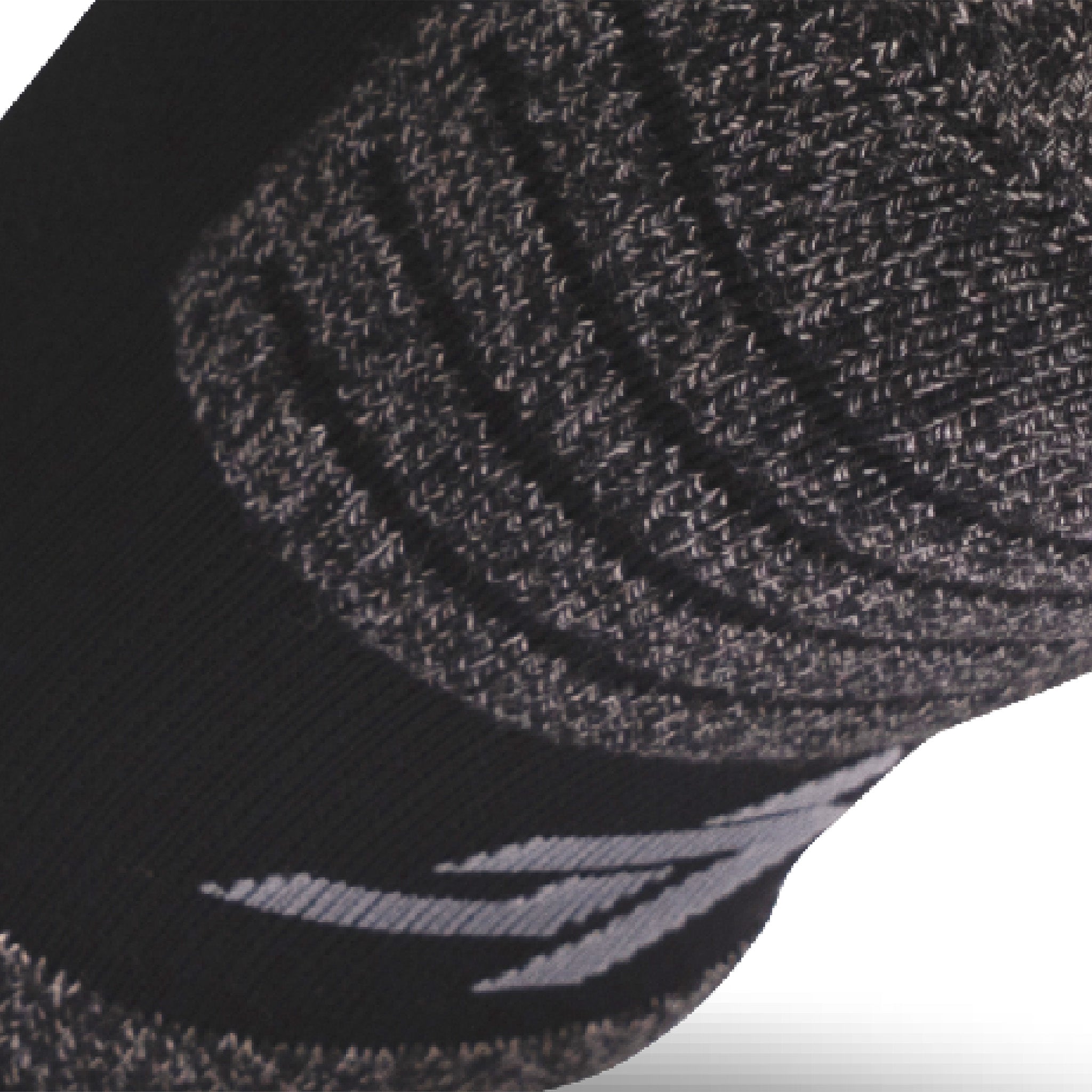 Close up view of elastic arch of Lightfeet Performance Black Ankle Sock 
